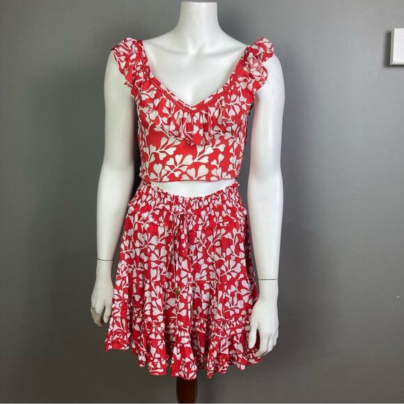 Paloma Blue top skirt set small red isla hearts ruffle coquette resort Ibiza - Picture 2 of 13